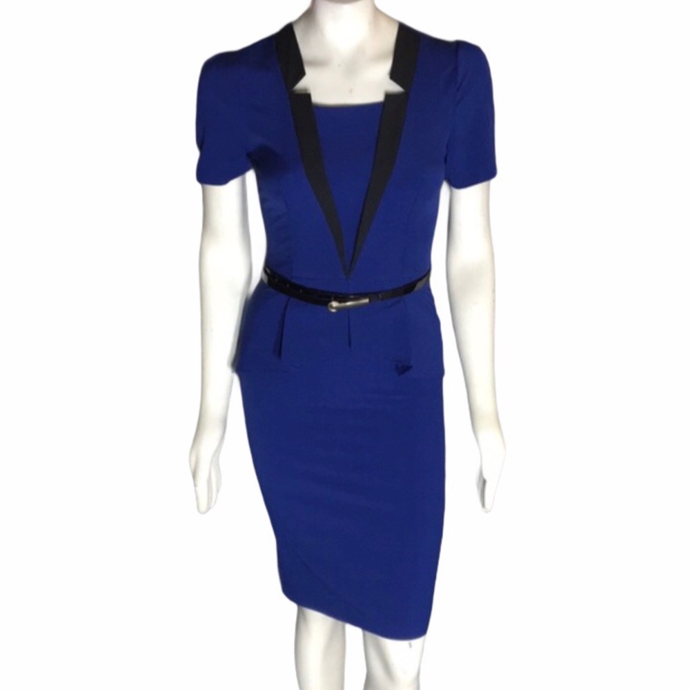 Elegant Blue Midi Dress with Black Accents